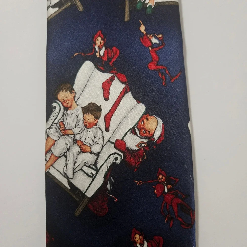 Norman Rockwell Christmas Silk Tie Hallmark Holiday‎ Traditions Navy Blue Mens